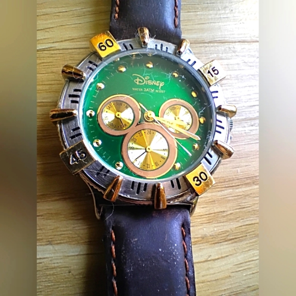 Disney Time Works Emerald Face Mickey Chronograph Watch Japan